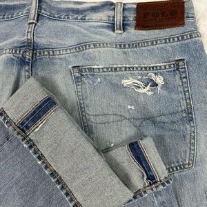 Polo Ralph Lauren men's distressed light-wash blue raw denim jeans